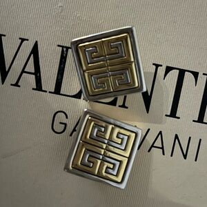 Givenchy Vintage Logo Clip Earrings- Gold & Silver